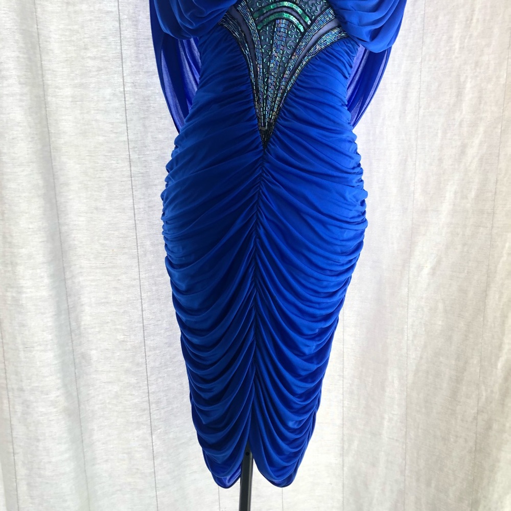 Vintage Sequin Neckline Ruched Shoulder Padded Midi Dress - Picture 3 of 15